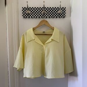 Casual Linen Cropped Collared Shirt